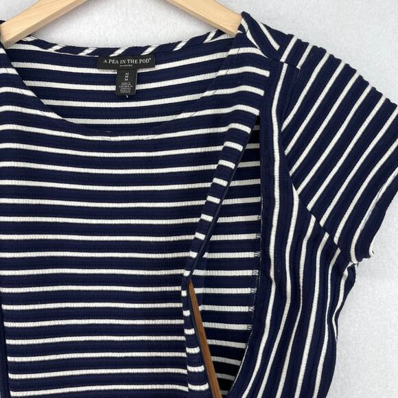 PEA IN THE POD Dress M Nursing Maternity Textured Striped Side Zip Shift Blue - Picture 8 of 16